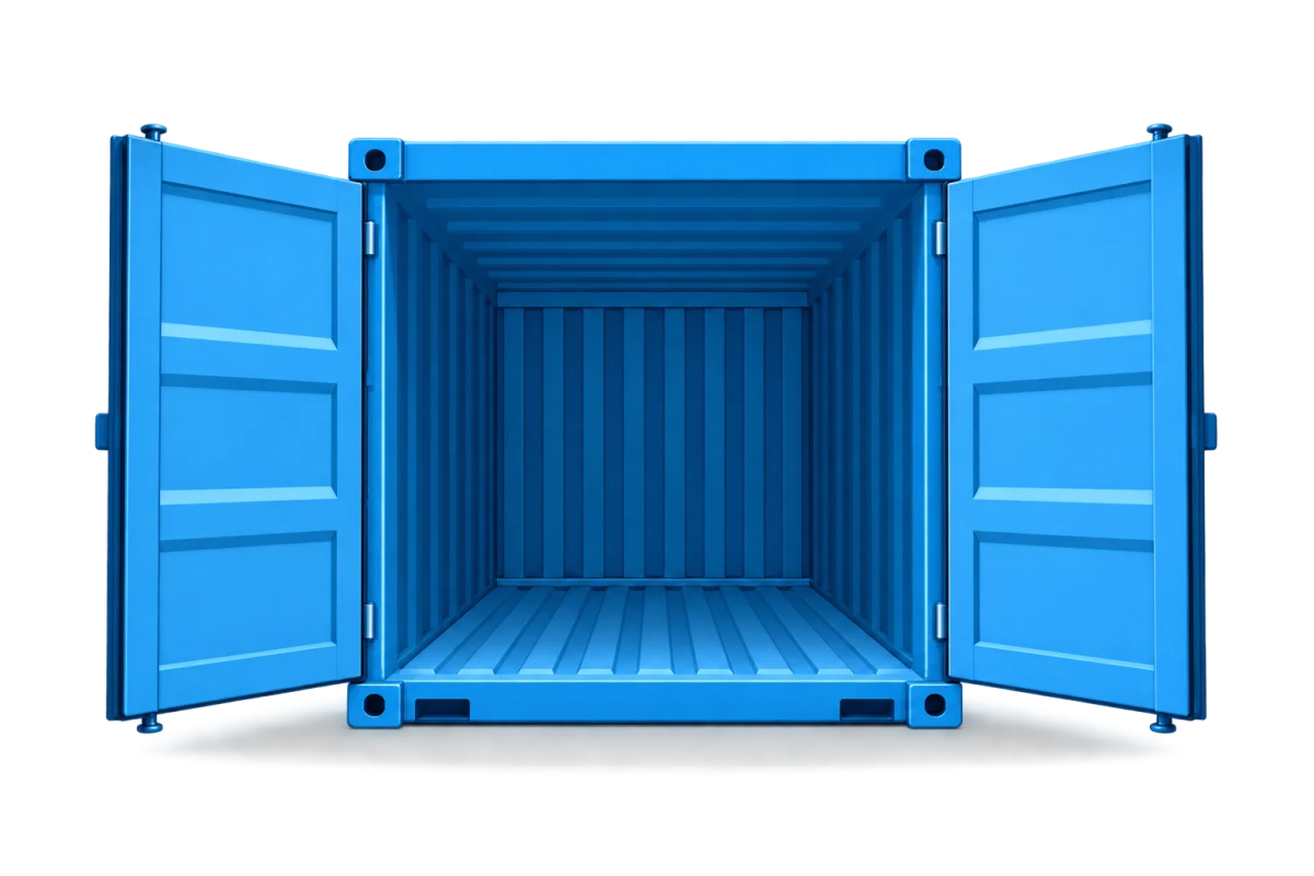 Open blue storage container
